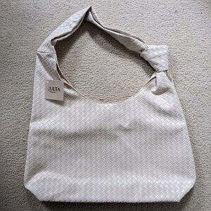 NWT Large Tote Bag Purse Cream Beige Ulta Beauty Weave Pattern Shoulder Bag